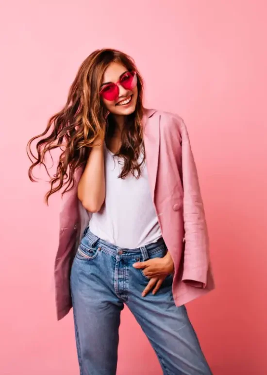 fashion model in pink dress